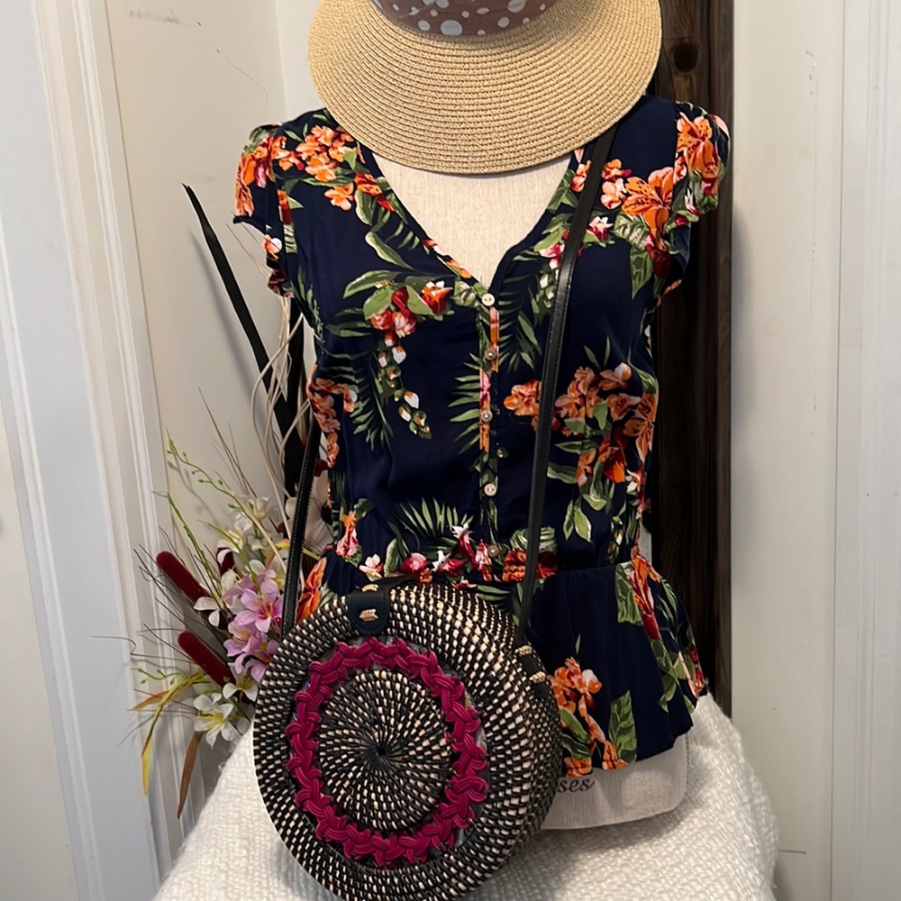 NWOT Round Rattan Crossbody Bag